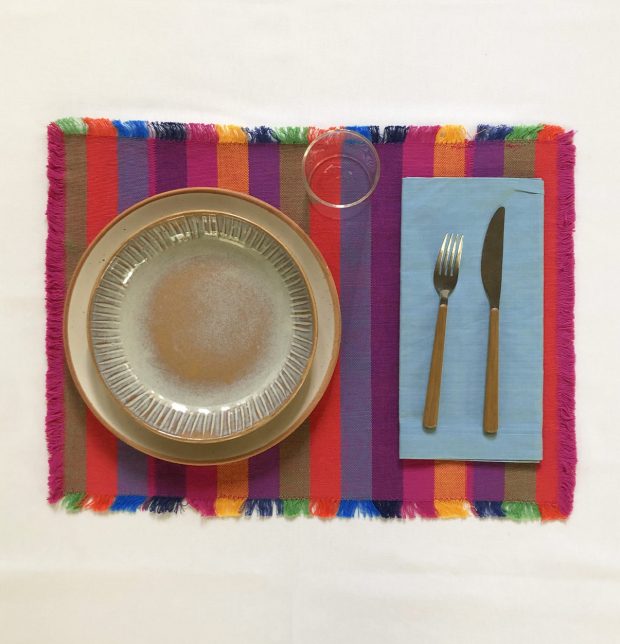 Handwoven Stripes Cotton  Table Mats With Fringes Multicolor - Set of 6