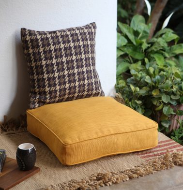Handwoven Solid Cotton Floor Cushion Yellow
