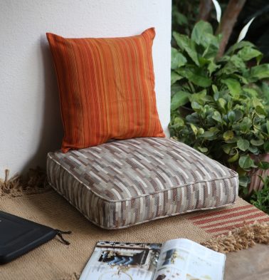 Handwoven Tiles Cotton Floor Cushion Beige/Grey