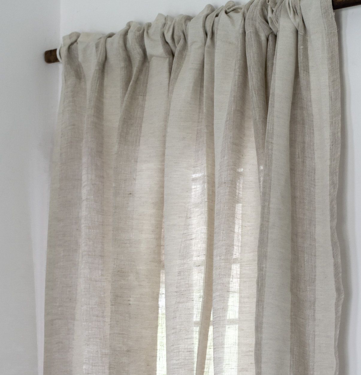 Broad Stripes Linen Curtain Beige/White