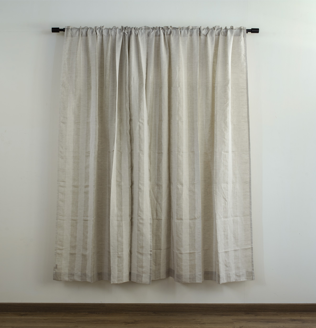 Customizable Linen Semi Sheer Curtain – Broad Stripe – Beige/White