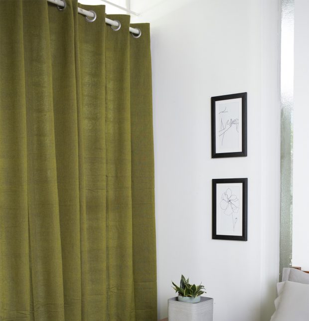 Customizable Curtain, Chambray Cotton - Olive Green