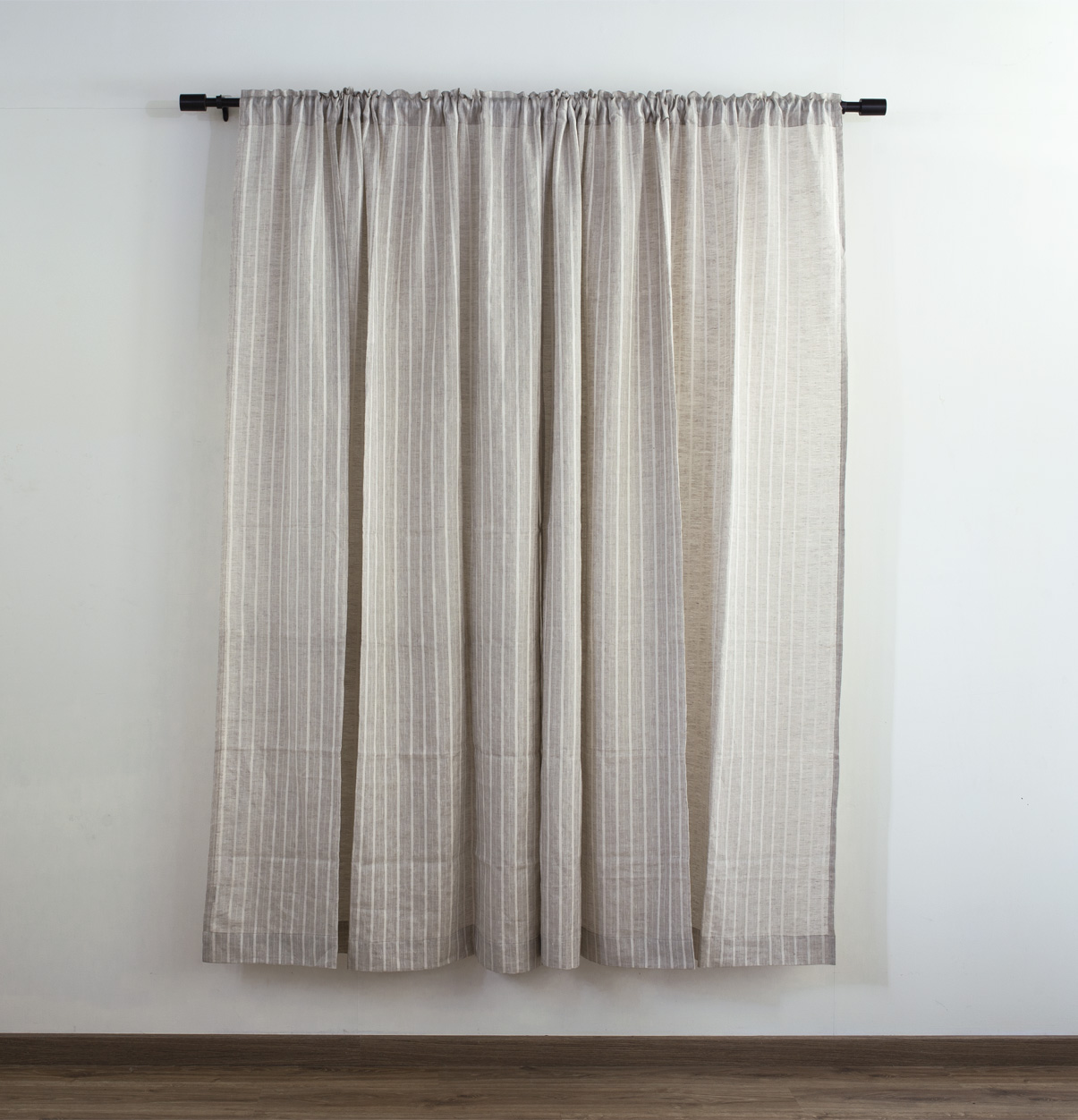 Customizable Linen Semi Sheer Curtain – Fine Stripe – Beige/White