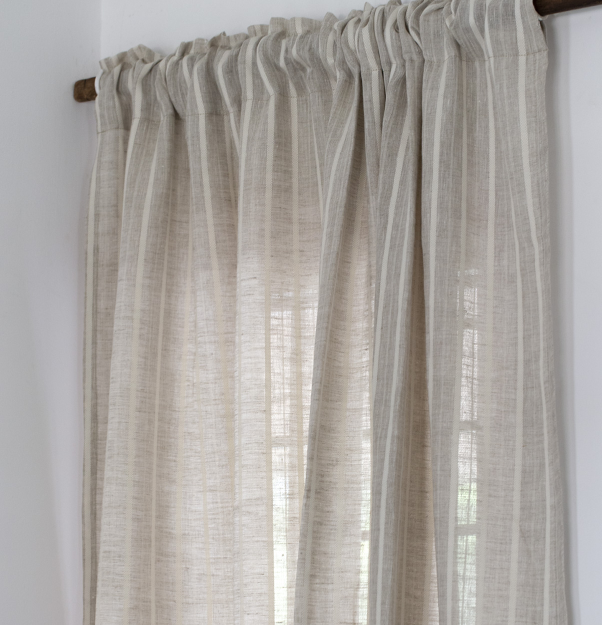 Fine Stripes Linen Curtain Beige/White