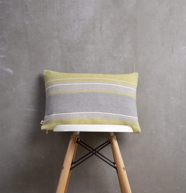 Handwoven Horizontal Stripes Cotton Cushion Cover Lemon Green/Grey 12″x18