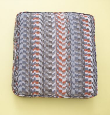 Customizable Handwoven Floor Cushion, Cotton – Ikat – Grey/Orange