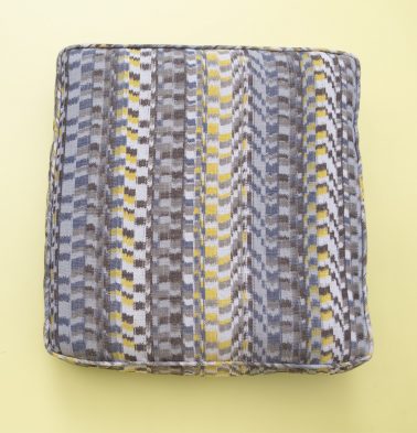 Customizable Handwoven Floor Cushion, Cotton – Ikat – Grey/Yellow