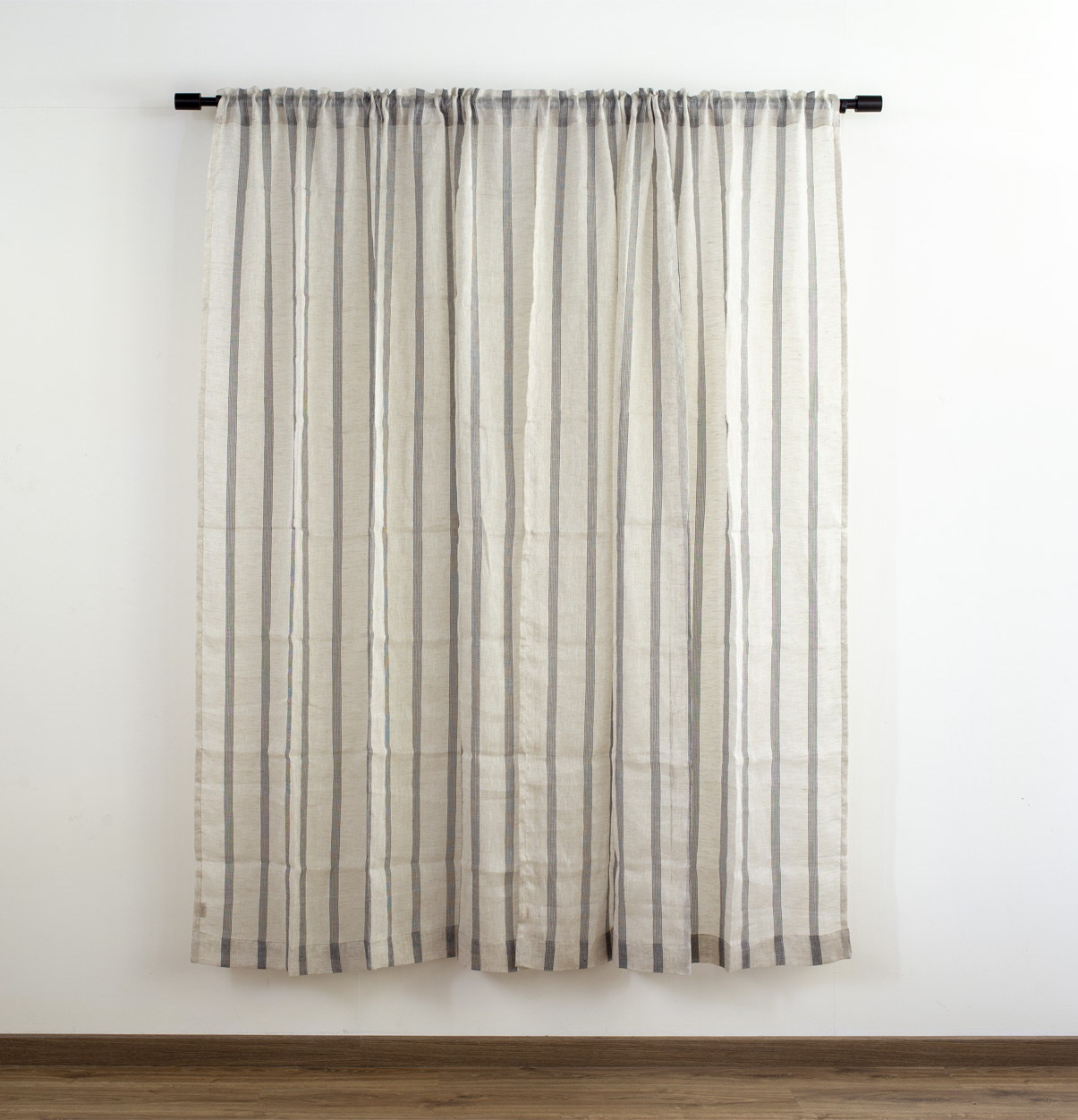 Customizable Linen Sheer Curtain – Stripe – Natural/Black