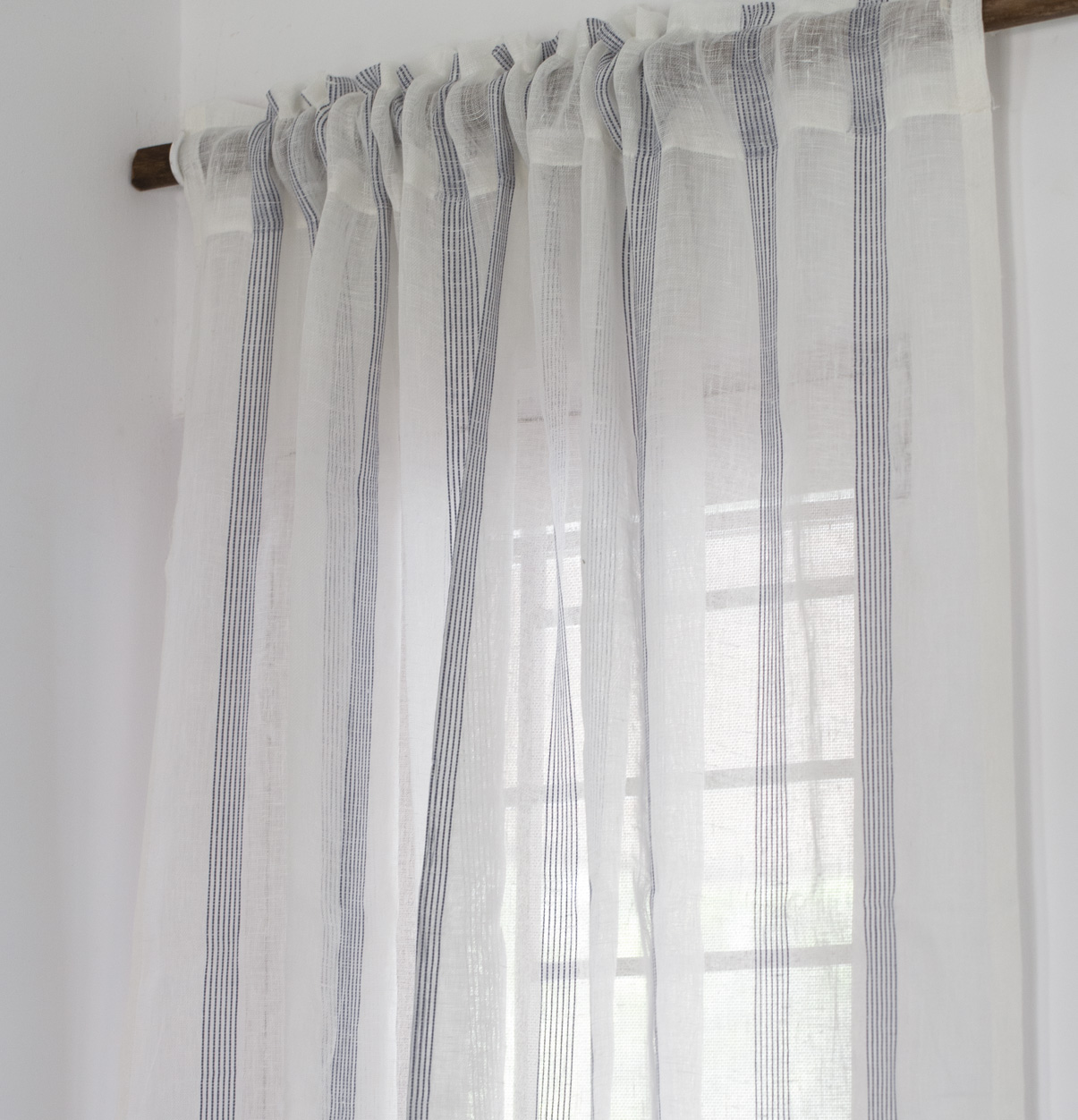 Stripes Linen Sheer Curtain White/Blue