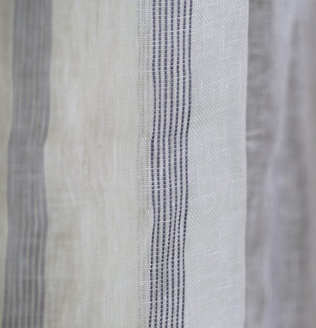 Stripe Linen Sheer Fabric White/Blue