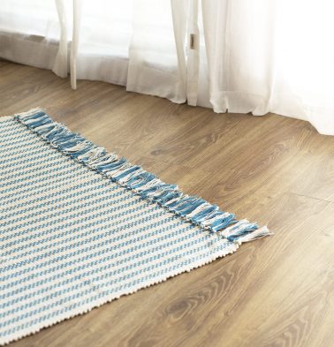 Broad Striped Handwoven Cotton Rug Blue