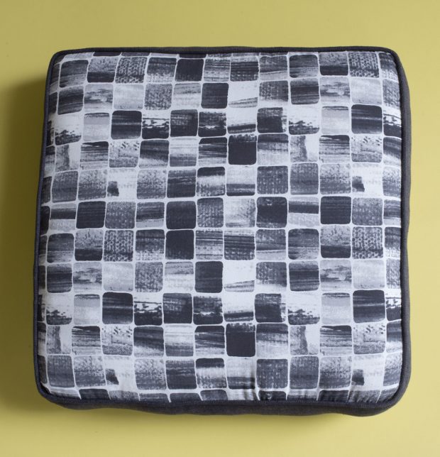 Chambray Brush Stroke Printed Cotton Floor Cushion-Black