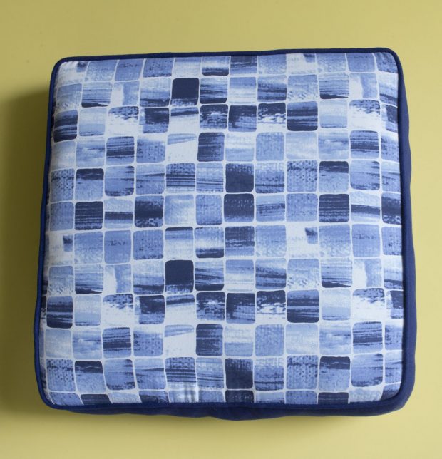 Chambray Brush Stroke Printed Cotton Floor Cushion-Blue