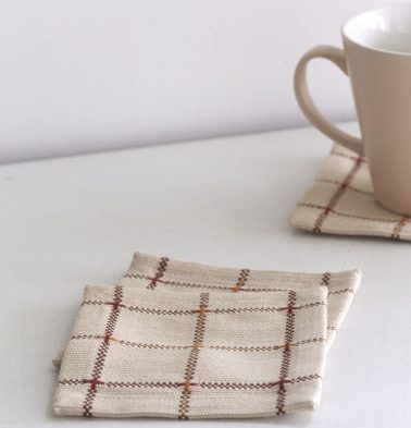 Handwoven Checks Cotton Coasters Beige – Set of 6
