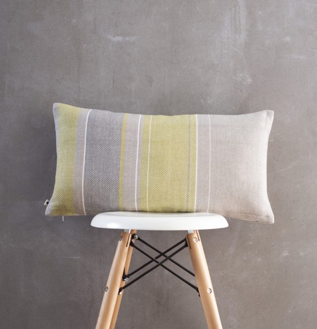 Handwoven Vertical Stripes Cotton Cushion Cover Lemon Green/Grey 12″x24″