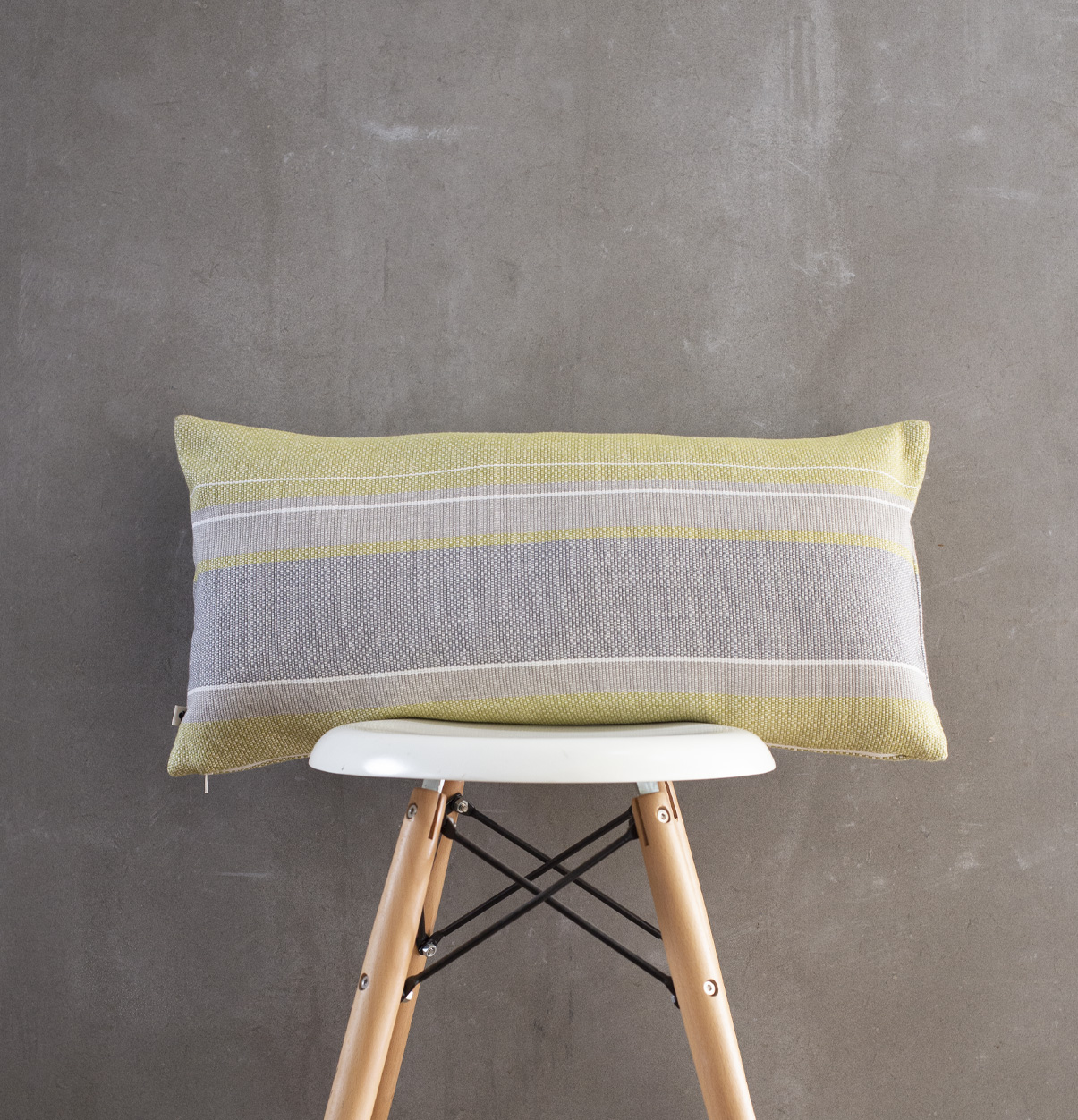 Handwoven Horizontal Stripes Cotton Cushion Cover Lemon Green/Grey 12″x24″