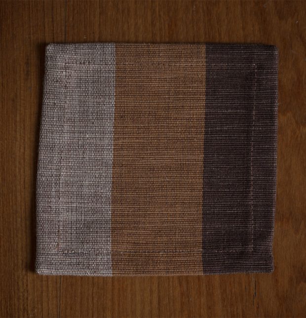 Handwoven Stripe  Cotton Coasters Brown/Mustard  – Set of 6