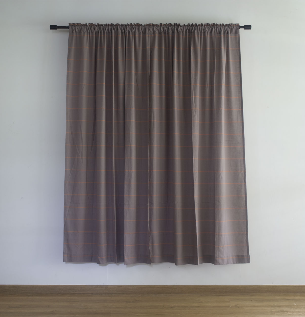Customizable Curtain, Cotton – Horizontal Sunset Striped – Grey/Orange