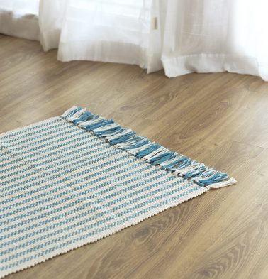 Broad Striped Handwoven Cotton Rug Blue 24"x48"