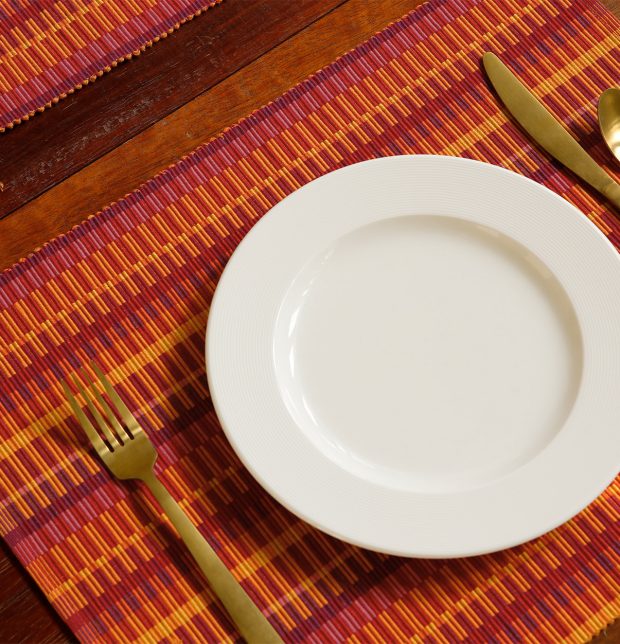 Handwoven Cotton Table Mats Beetroot Red/Yellow- Set of 6