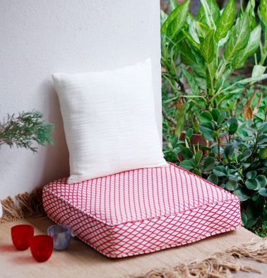 Handwoven Holiday Cotton Floor Cushion Red