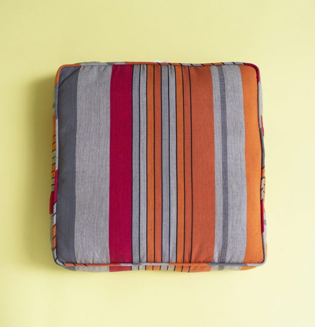 Handwoven Stripes Cotton Floor Cushion Beige/ Orange
