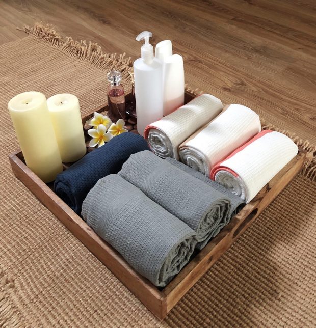 Honeycomb Cotton Bath towels Indigo