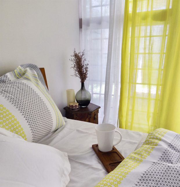 Broad Border Cotton Pillow Cover Yellow