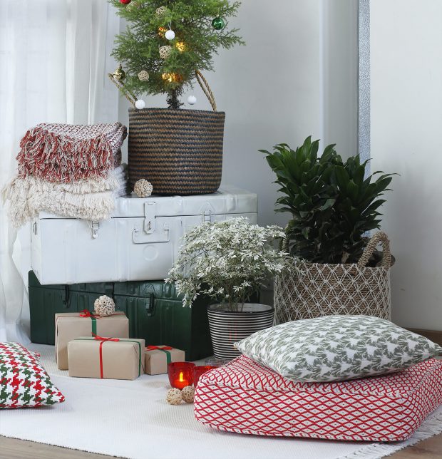 Handwoven Holiday Cotton Floor Cushion Red