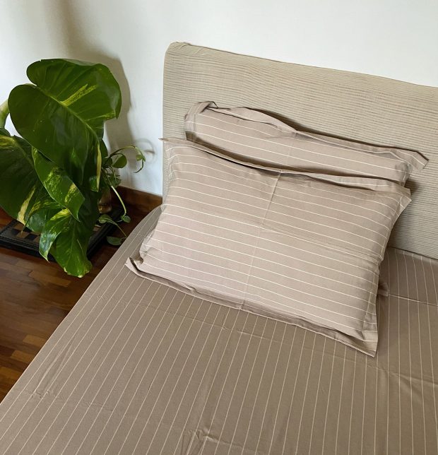 Silver Lining Striped Bedsheet Walnut/White - Fabric Fitted