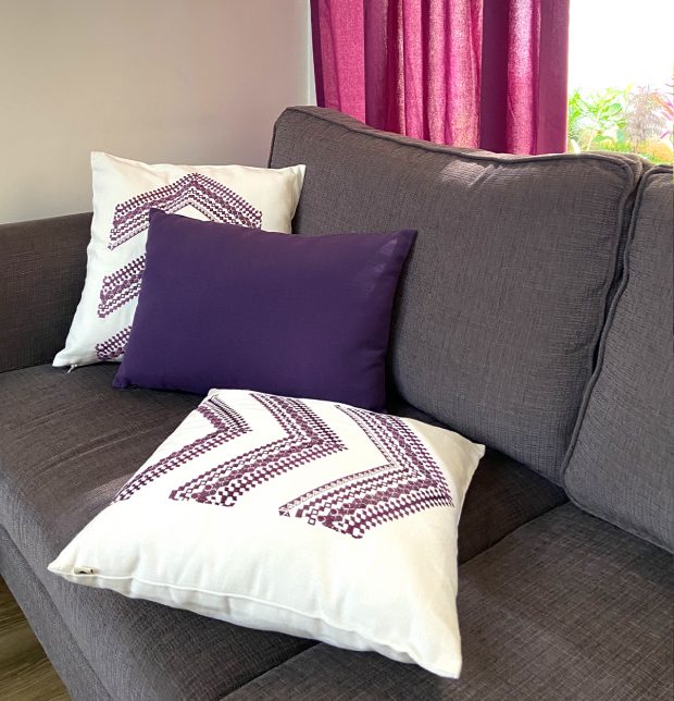 Arrow Stripes Cotton Cushion cover White/Purple 16