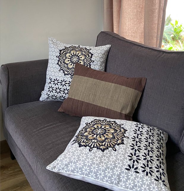 Embroidered Brown Cotton Cushion covers  - Bundle of 3