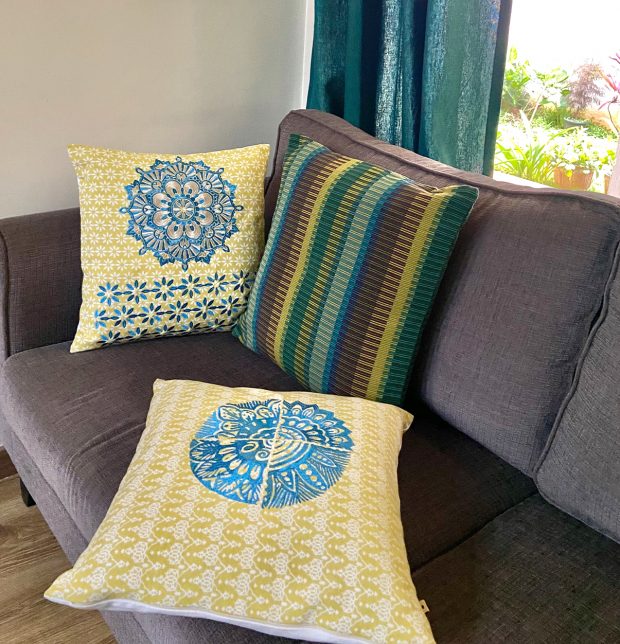Embroidered Yellow Cotton Cushion covers  - Bundle of 3