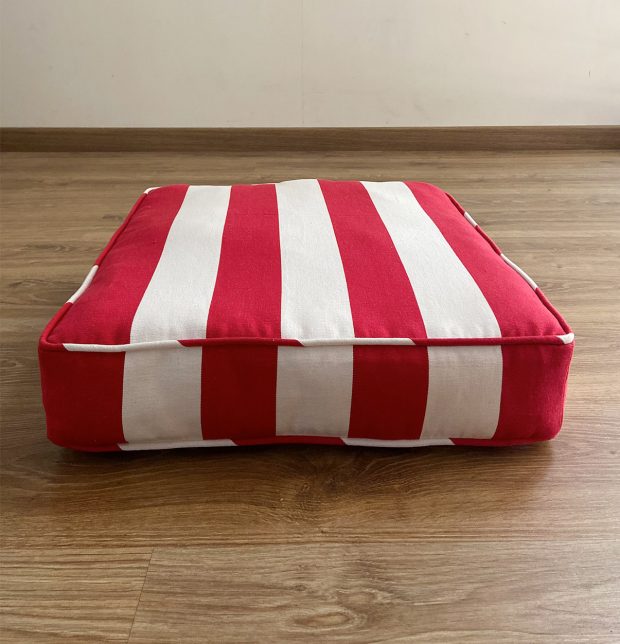 Cabana Stripes Cotton Floor Cushion Red/White