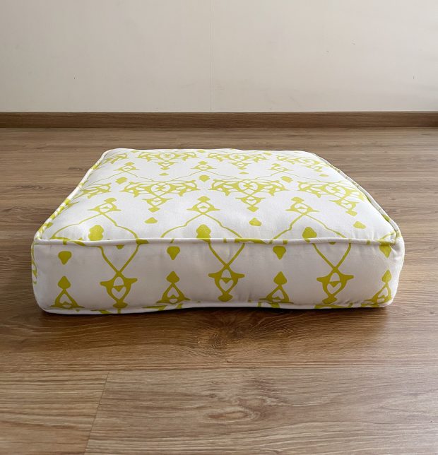 Customizable Floor Cushion, Cotton - Arabic Chevron - Lemon Yellow