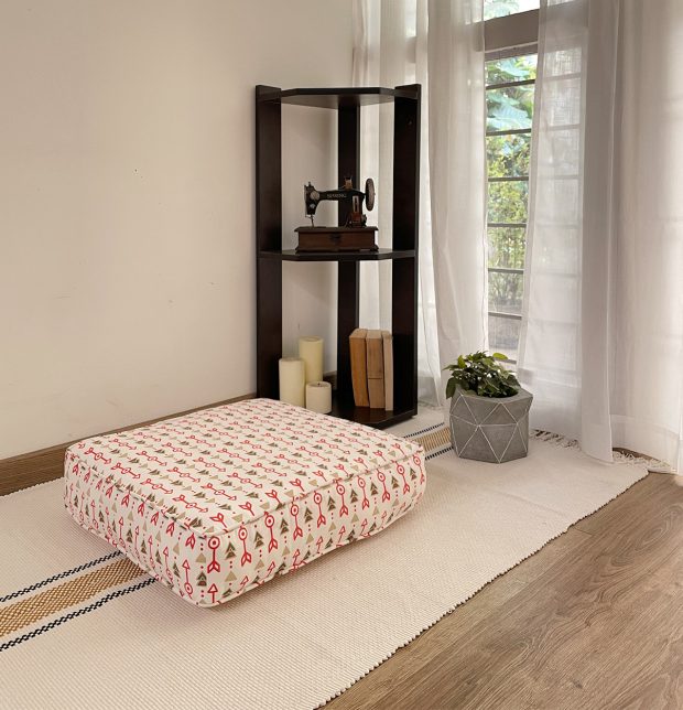 Customizable Floor Cushion, Cotton - Aztec Arrows - Fiesta Red
