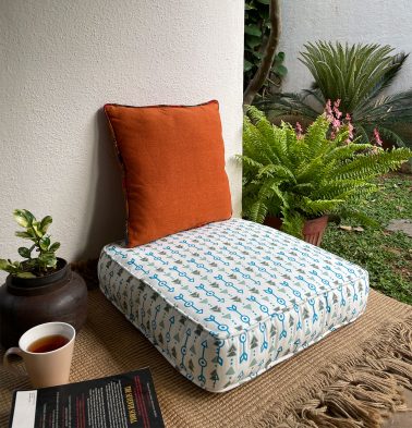 Aztec Arrows Cotton Floor Cushion Vivid Blue