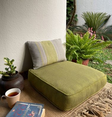 Chambray Cotton Floor Cushion Olive Green