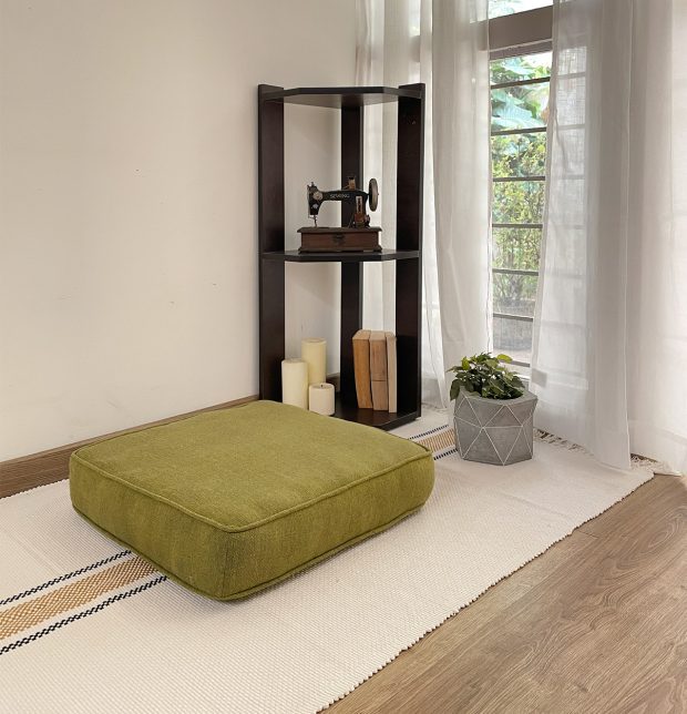Customizable Floor Cushion, Chambray Cotton - Olive Green
