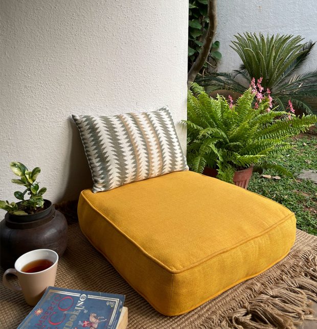 Customizable Floor Cushion, Chambray Cotton - Sunflower Yellow