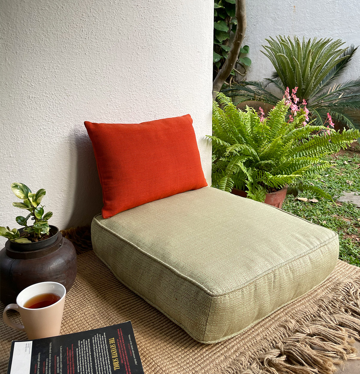 Panama Weave Cotton Floor Cushion Moss Brown