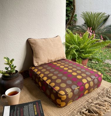 Polka Cotton Floor Cushion Brown