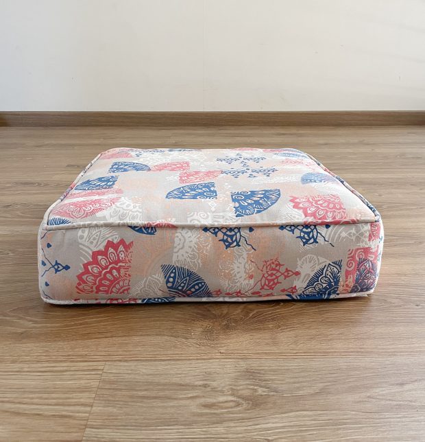 Scattered Print Cotton Floor Cushion Red/Blue