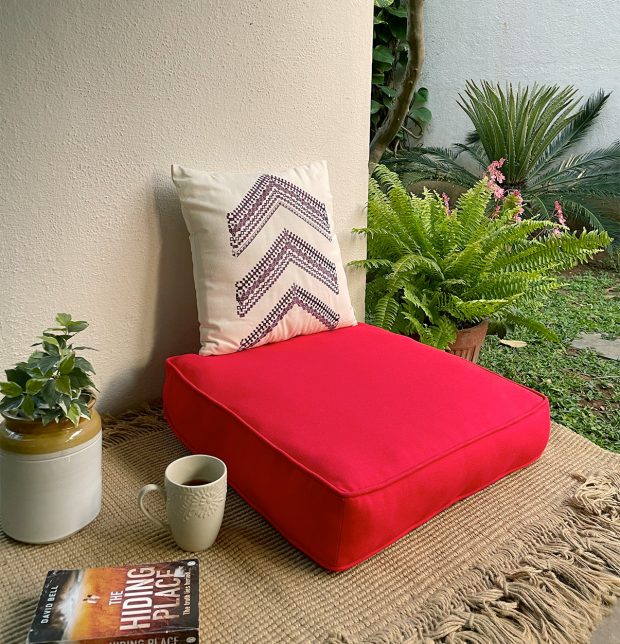 Solid Cotton Floor Cushion Brilliant Red
