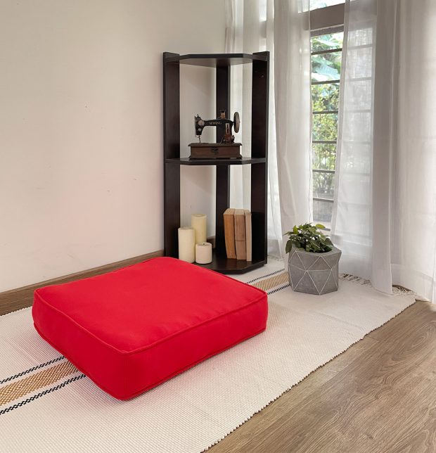 Solid Cotton Floor Cushion Brilliant Red