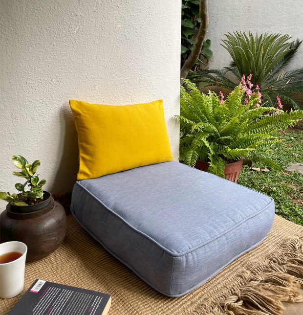 Customizable Floor Cushion, Textura Cotton - Tempest Blue