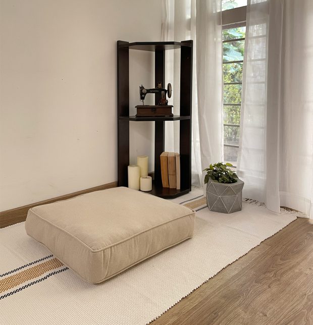 Textured Linen Floor Cushion Flax Beige