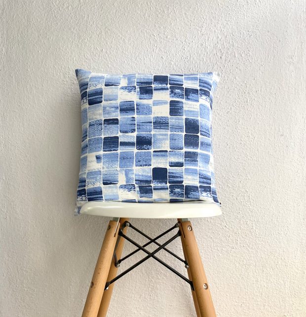 Customizable Cushion Cover, Cotton - Brush Stroke Cubes - Blue