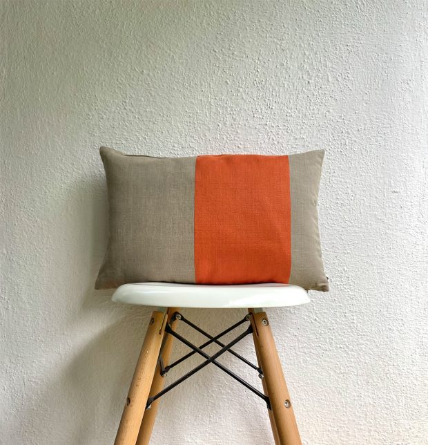 Striped Satin Cotton Cushion cover Beige/Orange 12