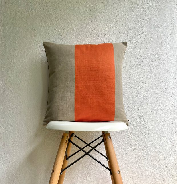 Striped Satin Cotton Cushion cover Beige/Orange 16